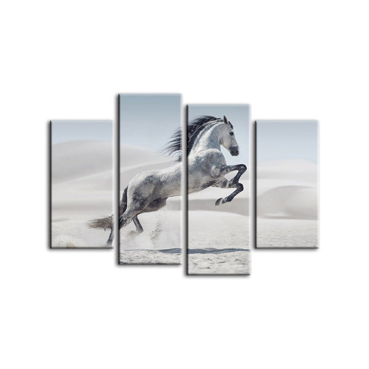 4 Piece Jumping White Horse - Canvas Wall Art Painting | Bowlift