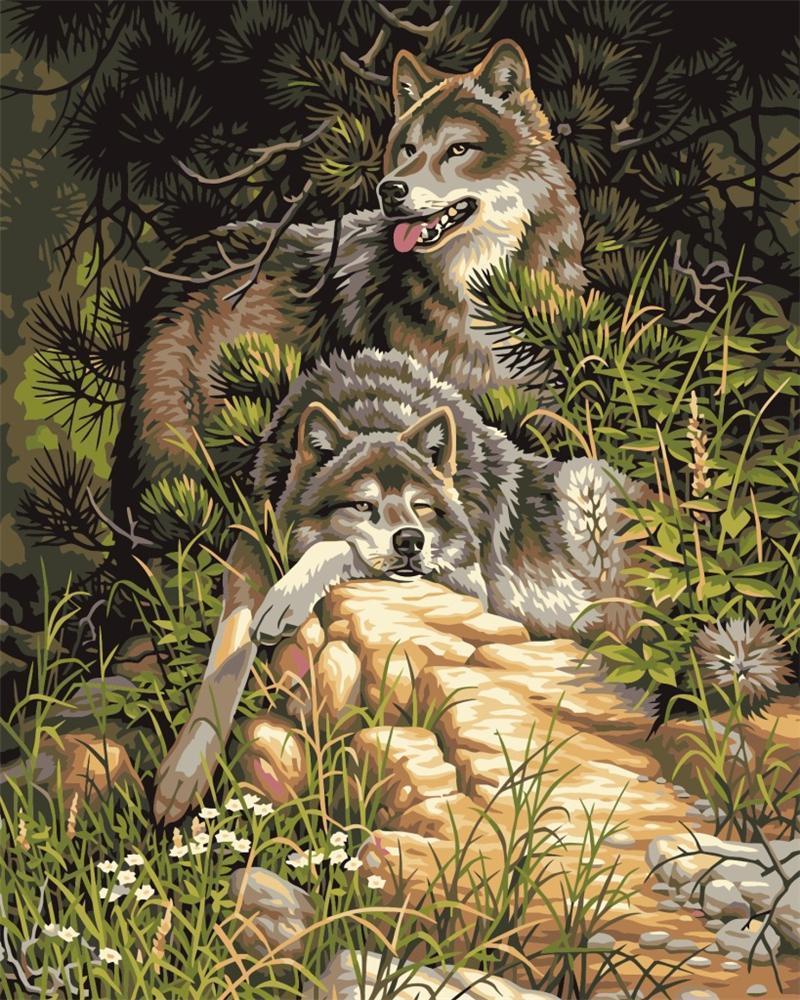 Lounging Wolves - Van-Go Paint-By-Number Kit | Bowlift