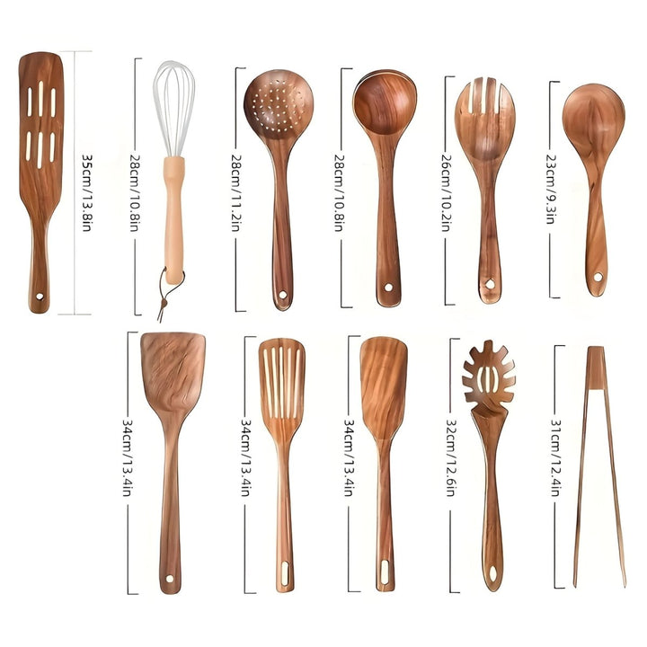 BowLift | WOODCHEF – 11-Piece Wooden Kitchen Utensil Set for Scratch-Free Cooking
