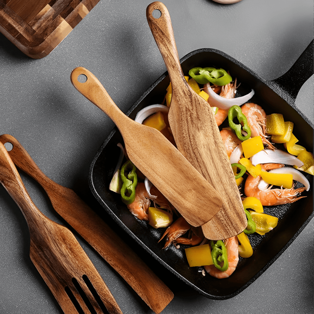 BowLift | WOODEASE Utensil Set – Sustainable Teak Tools for Non-Stick Safe, Heat-Resistant Cooking