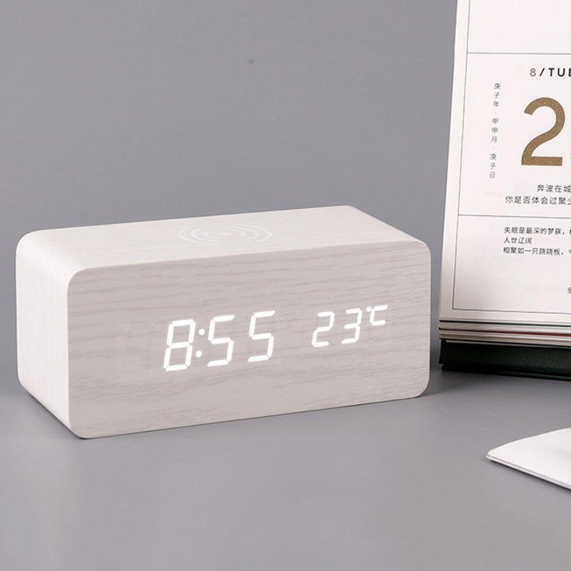 BowLift | Wood Electric Alarm Clock with Wireless Charging Pad