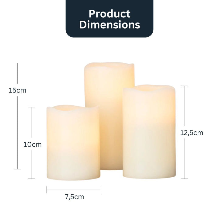 BowLift | Set with 3 tall flameless wax LED candles