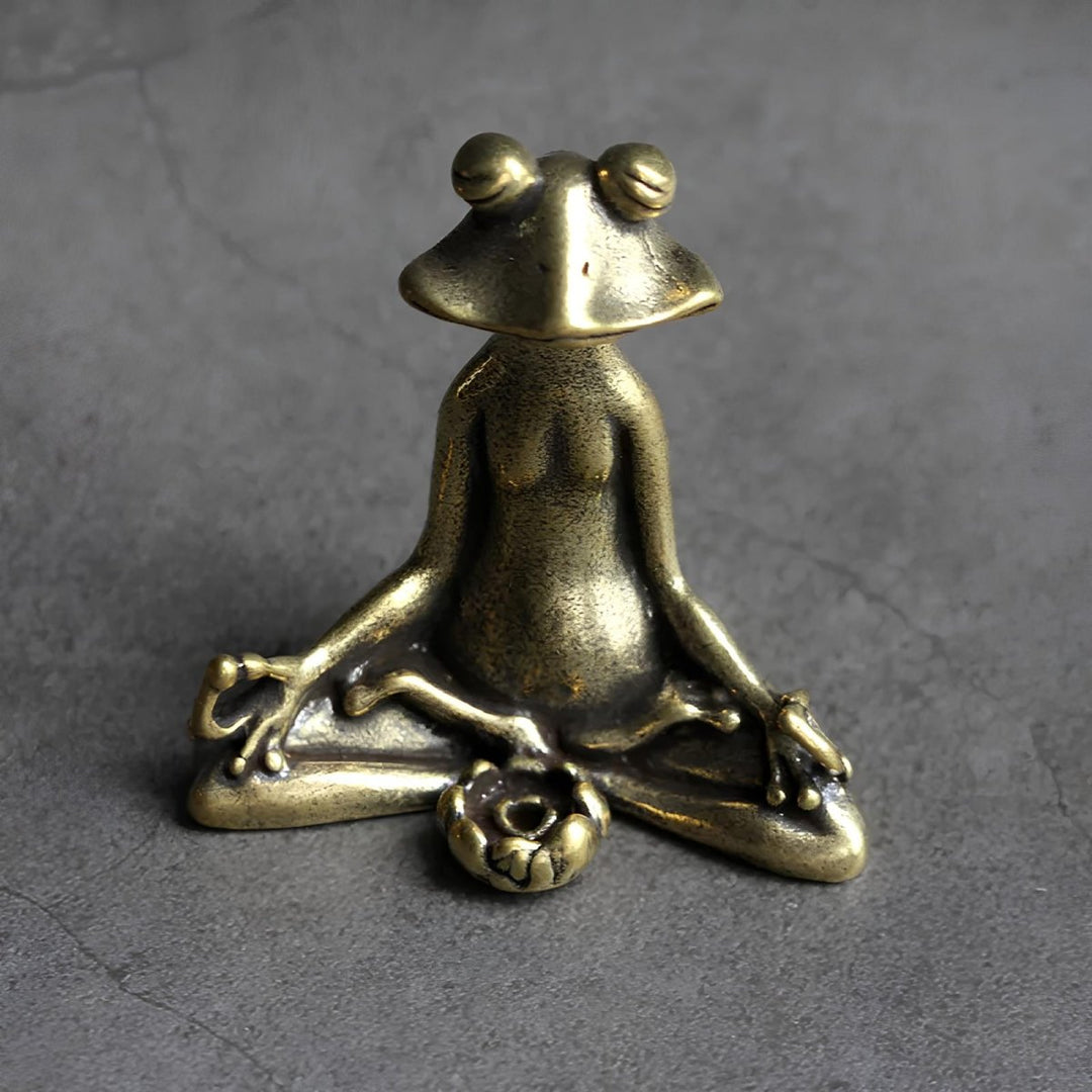 BowLift | Zenora Brass Meditating Frog Incense Holder | Handcrafted solid brass décor piece for mindful living and relaxation