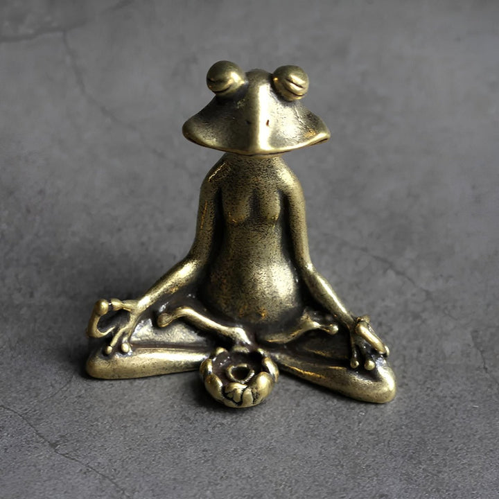 BowLift | Zenora Brass Meditating Frog Incense Holder | Handcrafted solid brass décor piece for mindful living and relaxation