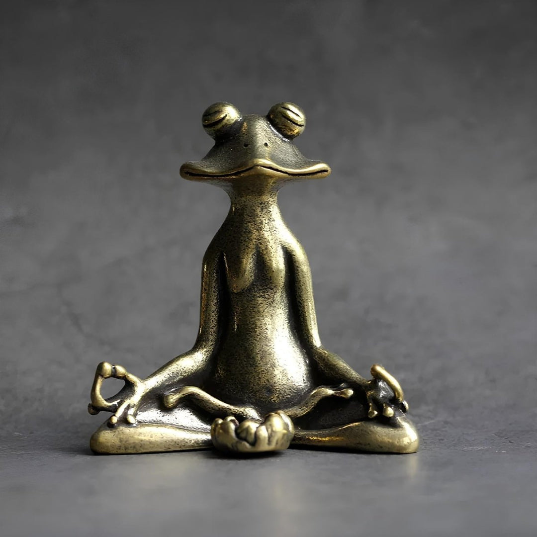 BowLift | Zenora Brass Meditating Frog Incense Holder | Handcrafted solid brass décor piece for mindful living and relaxation