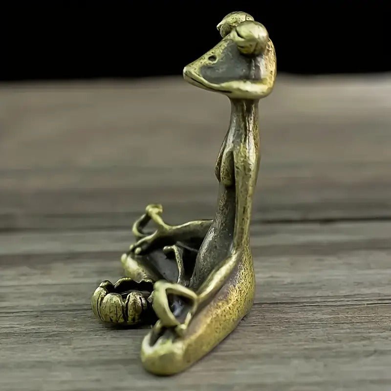 BowLift | Zenora Brass Meditating Frog Incense Holder | Handcrafted solid brass décor piece for mindful living and relaxation