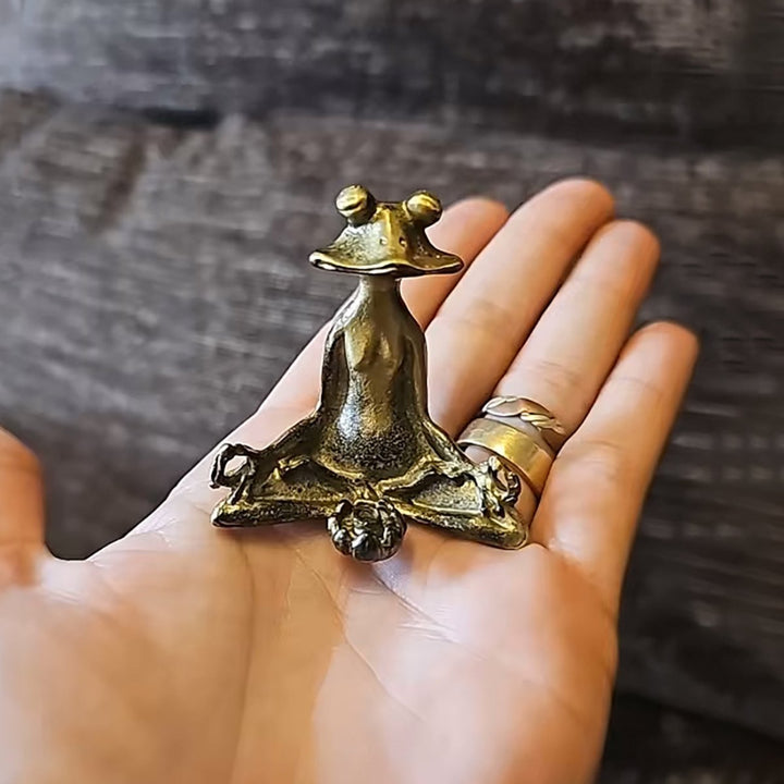 BowLift | Zenora Brass Meditating Frog Incense Holder | Handcrafted solid brass décor piece for mindful living and relaxation
