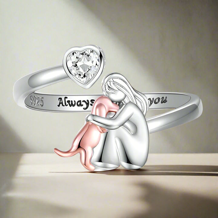 BowLift | SilverPaw | Adjustable Dog Ring Always in My Heart with Zirconia Stones